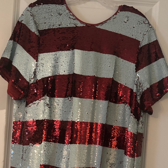 Crimson and light blue Sequin Striped Dress Anthropologie New without tags! - Picture 2 of 2
